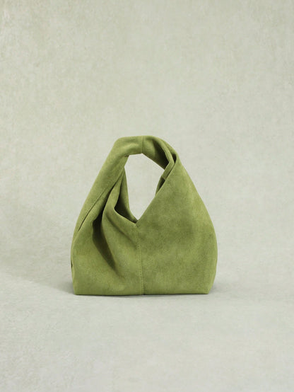 1pc Autumn/Winter New Green Retro Velvet-Feel PU Leather Handbag, Sculptured Style, Minimalist Design, Suitable For Commuting And Pairing With Coats