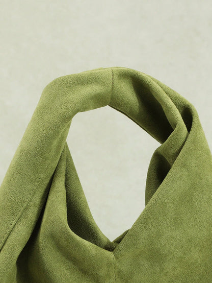 1pc Autumn/Winter New Green Retro Velvet-Feel PU Leather Handbag, Sculptured Style, Minimalist Design, Suitable For Commuting And Pairing With Coats