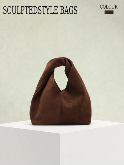 1pc Autumn/Winter New Green Retro Velvet-Feel PU Leather Handbag, Sculptured Style, Minimalist Design, Suitable For Commuting And Pairing With Coats