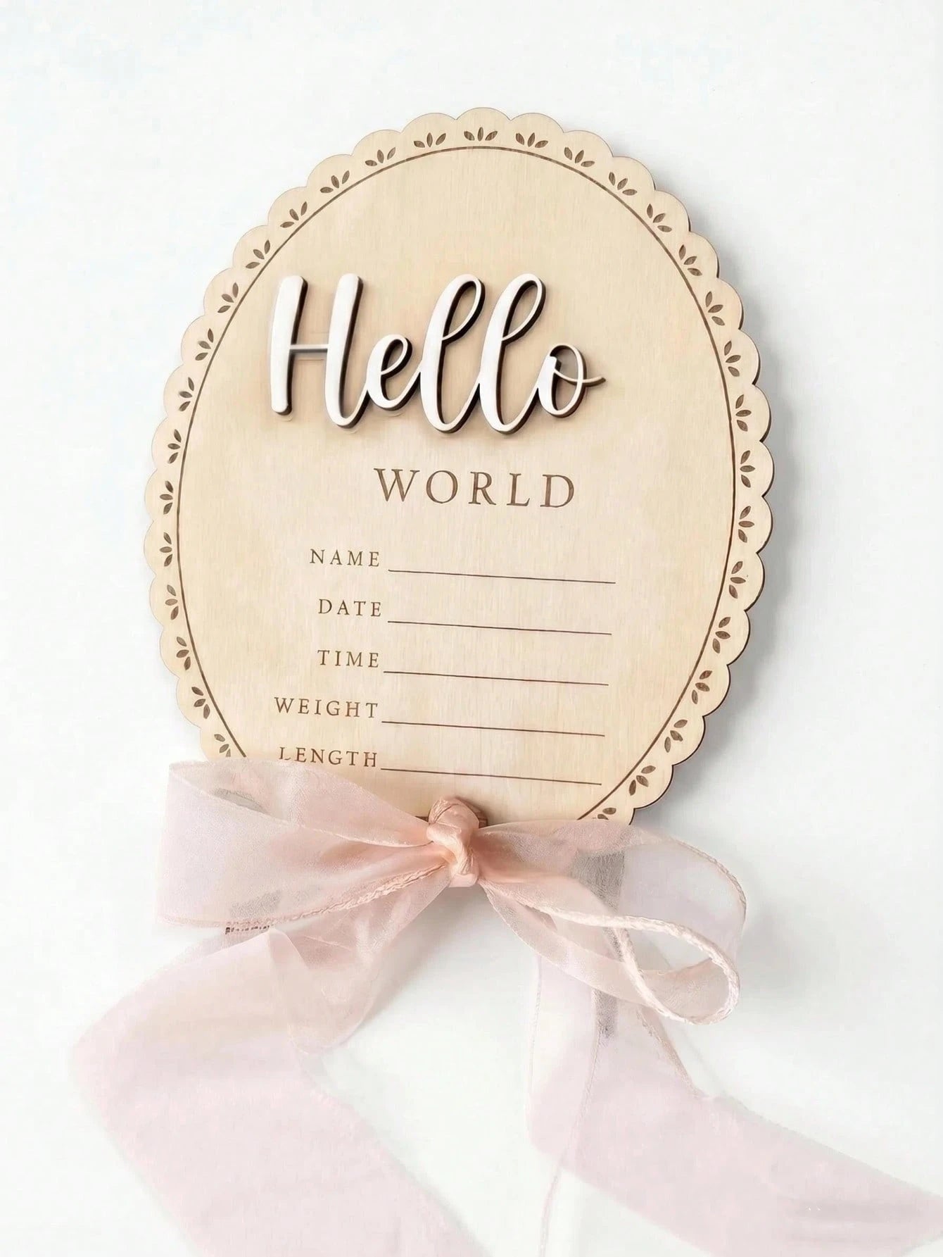 1pc Baby Announcement Sign Wooden Hello World Plaque With Bows Newborn Name Sign Baby Girl&Boy Birth Reveal Gift Baby Essentials Welcome Baby Boy&Girl Baby Photoshoot Pregnancy Essential Baby Accessor