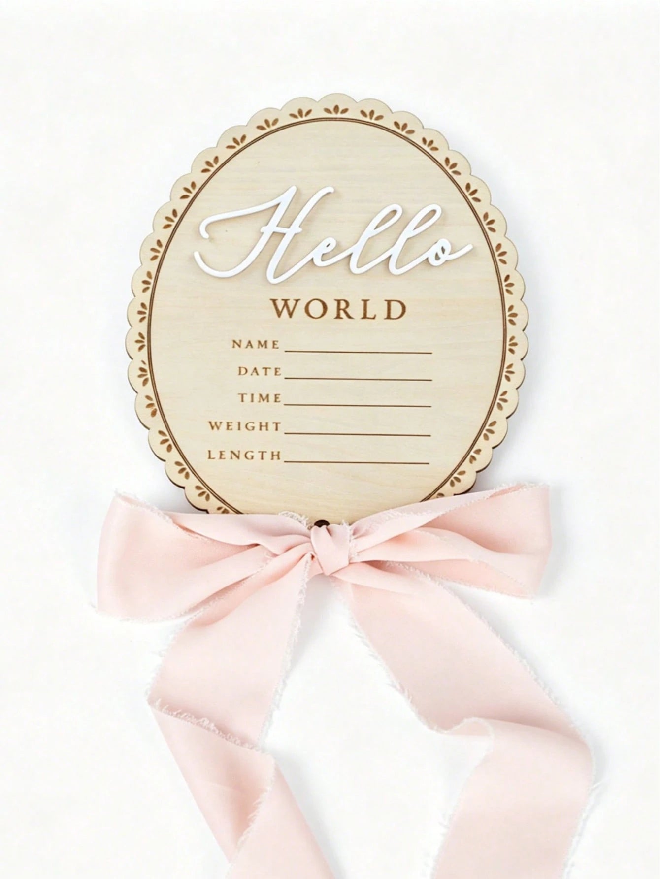 1pc Baby Announcement Sign Wooden Hello World Plaque With Bows Newborn Name Sign Baby Girl&Boy Birth Reveal Gift Baby Essentials Welcome Baby Boy&Girl Baby Photoshoot Pregnancy Essential Baby Accessor