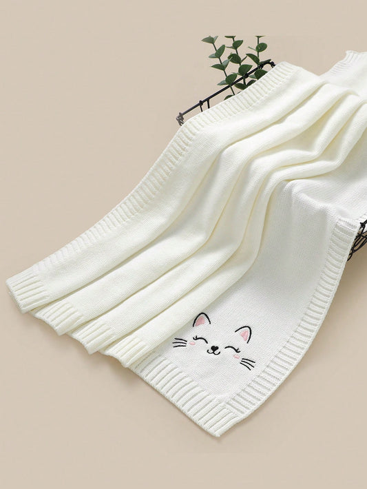 1pc Baby Blanket, Newborn Stroller Blanket, Cat Embroidery Knitted Baby Wrap, Baby & Kids Air Conditioning Cover Quilt, All Season