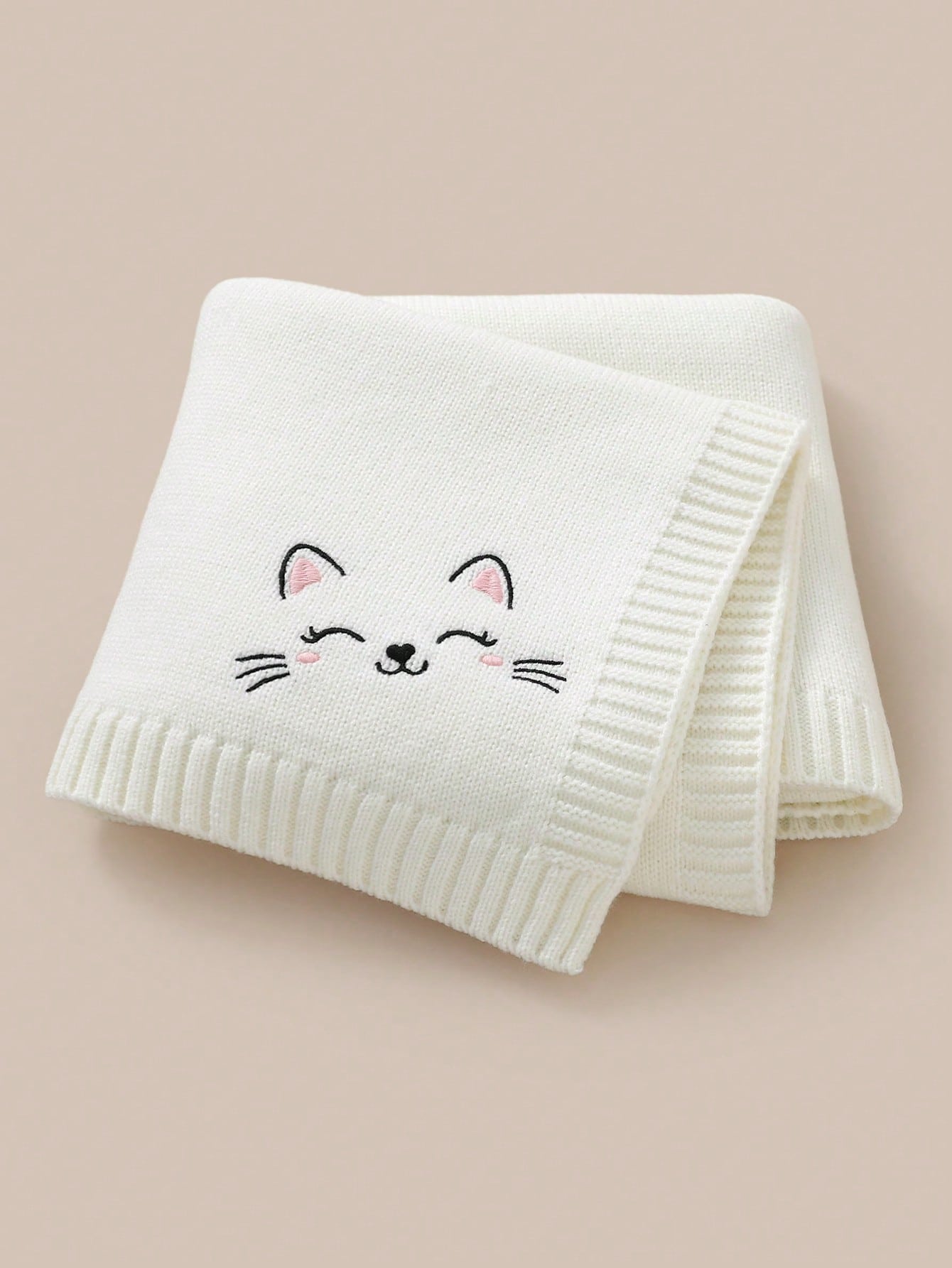 1pc Baby Blanket, Newborn Stroller Blanket, Cat Embroidery Knitted Baby Wrap, Baby & Kids Air Conditioning Cover Quilt, All Season