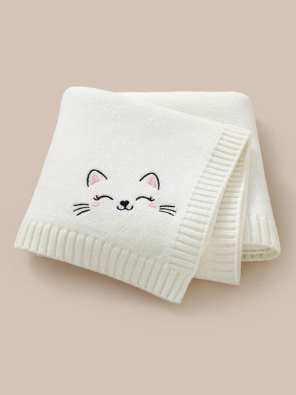 1pc Baby Blanket, Newborn Stroller Blanket, Cat Embroidery Knitted Baby Wrap, Baby & Kids Air Conditioning Cover Quilt, All Season