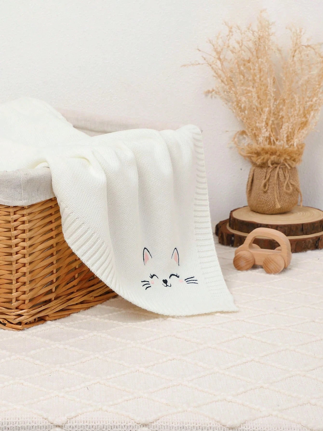 1pc Baby Blanket, Newborn Stroller Blanket, Cat Embroidery Knitted Baby Wrap, Baby & Kids Air Conditioning Cover Quilt, All Season
