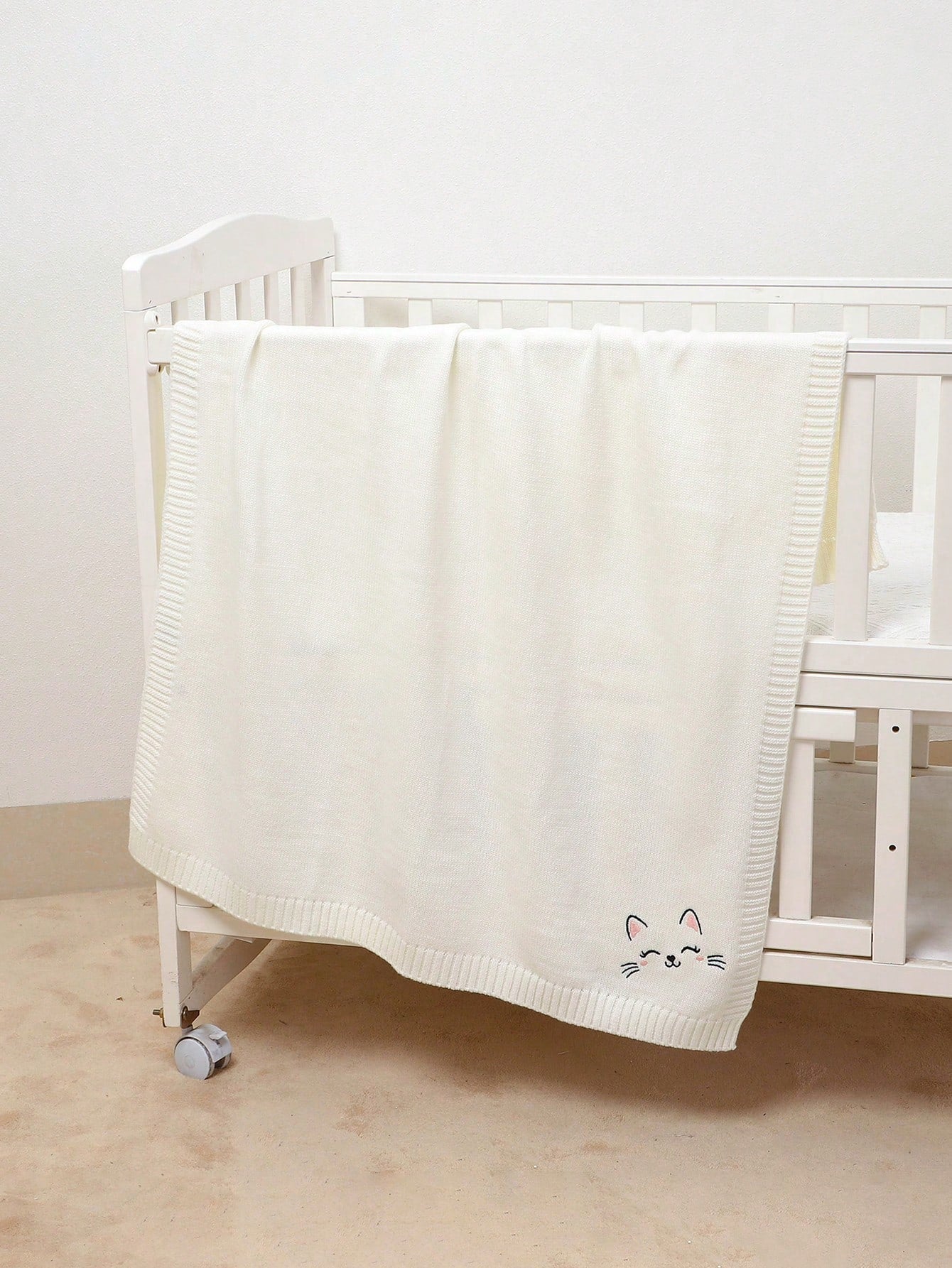1pc Baby Blanket, Newborn Stroller Blanket, Cat Embroidery Knitted Baby Wrap, Baby & Kids Air Conditioning Cover Quilt, All Season