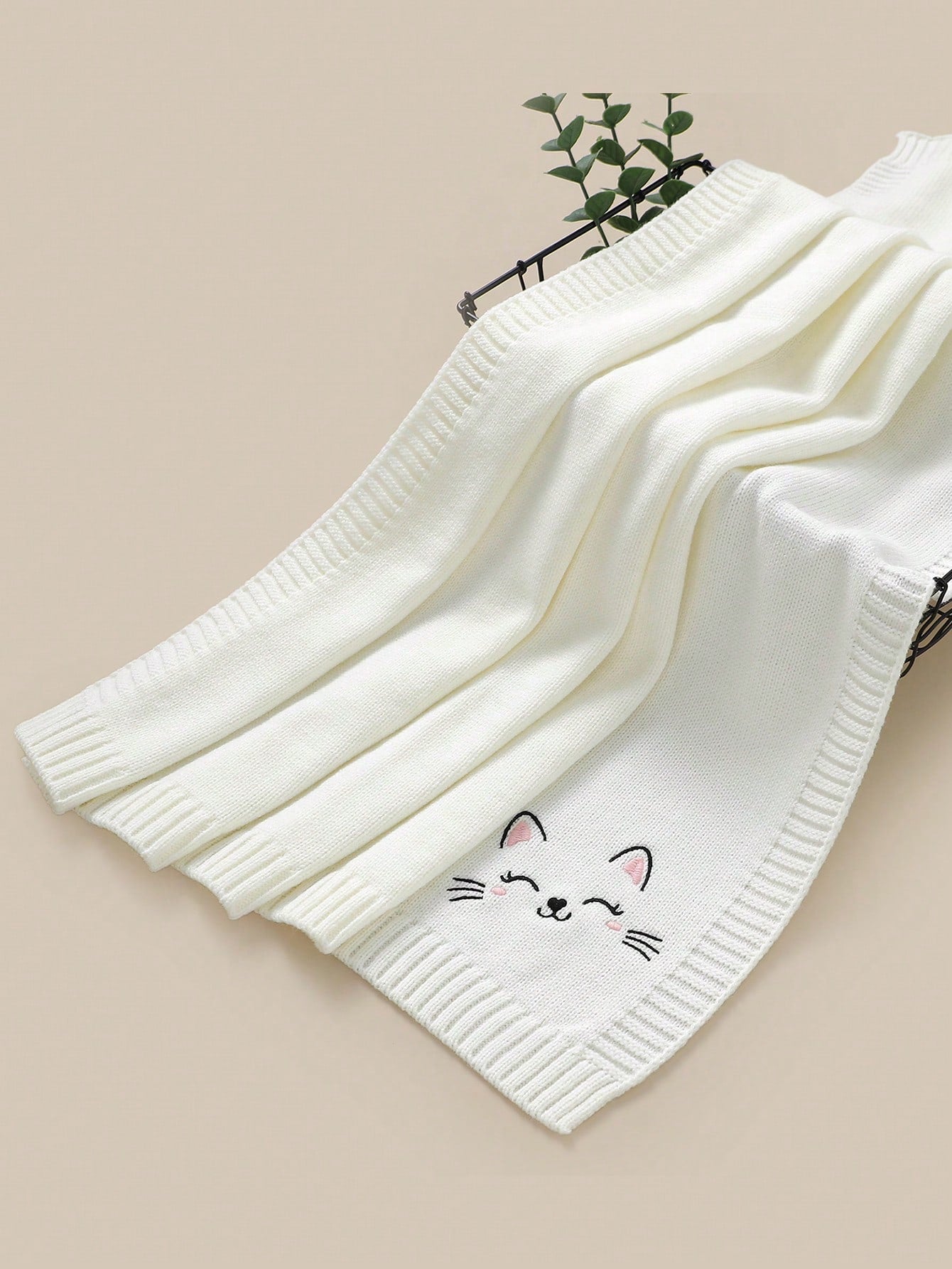 1pc Baby Blanket, Newborn Stroller Blanket, Cat Embroidery Knitted Baby Wrap, Baby & Kids Air Conditioning Cover Quilt, All Season