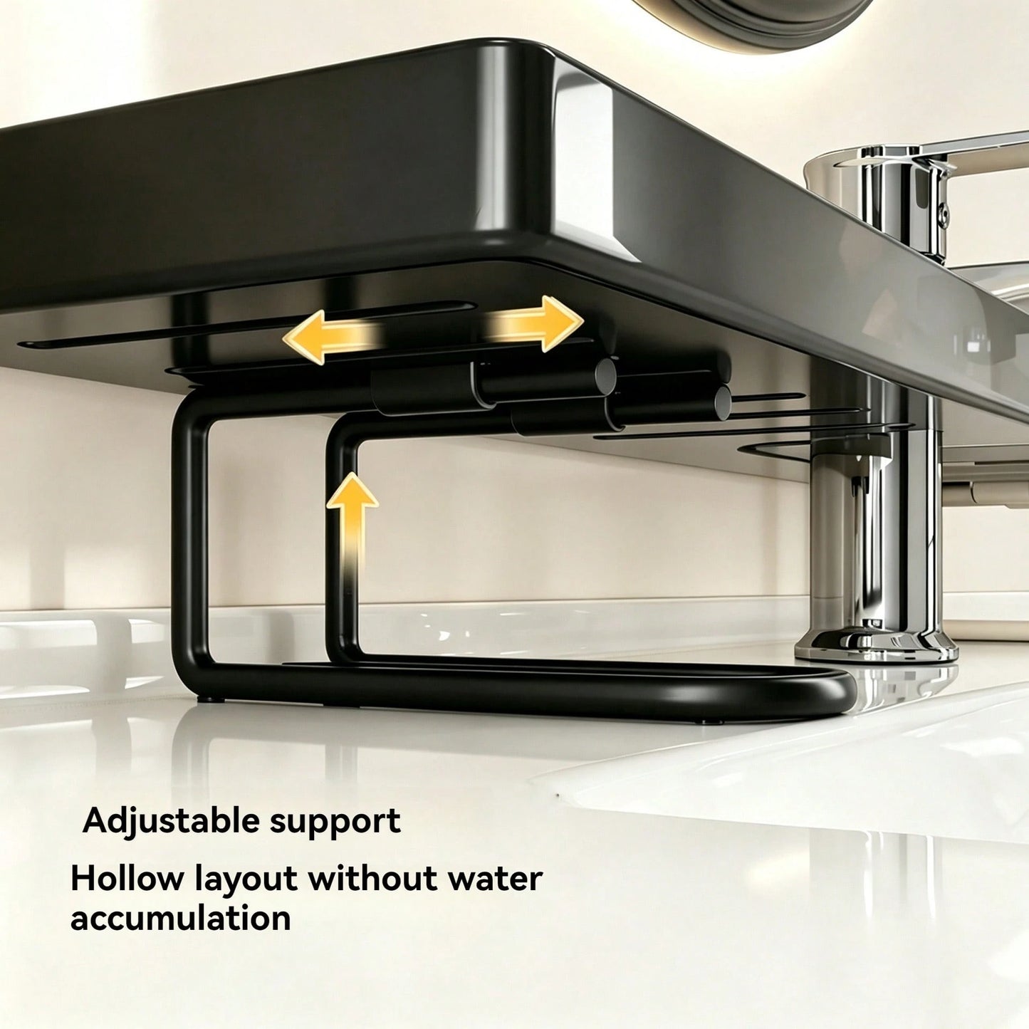 1pc Bathroom Vanity Organizer Rack, Modern Luxury Minimalist Vanity Storage Shelf For Toiletries & Cosmetics, Wider U-Shaped Fits All Faucets, Thick Material, Strong Load Bearing, Durable, Hollow Desi