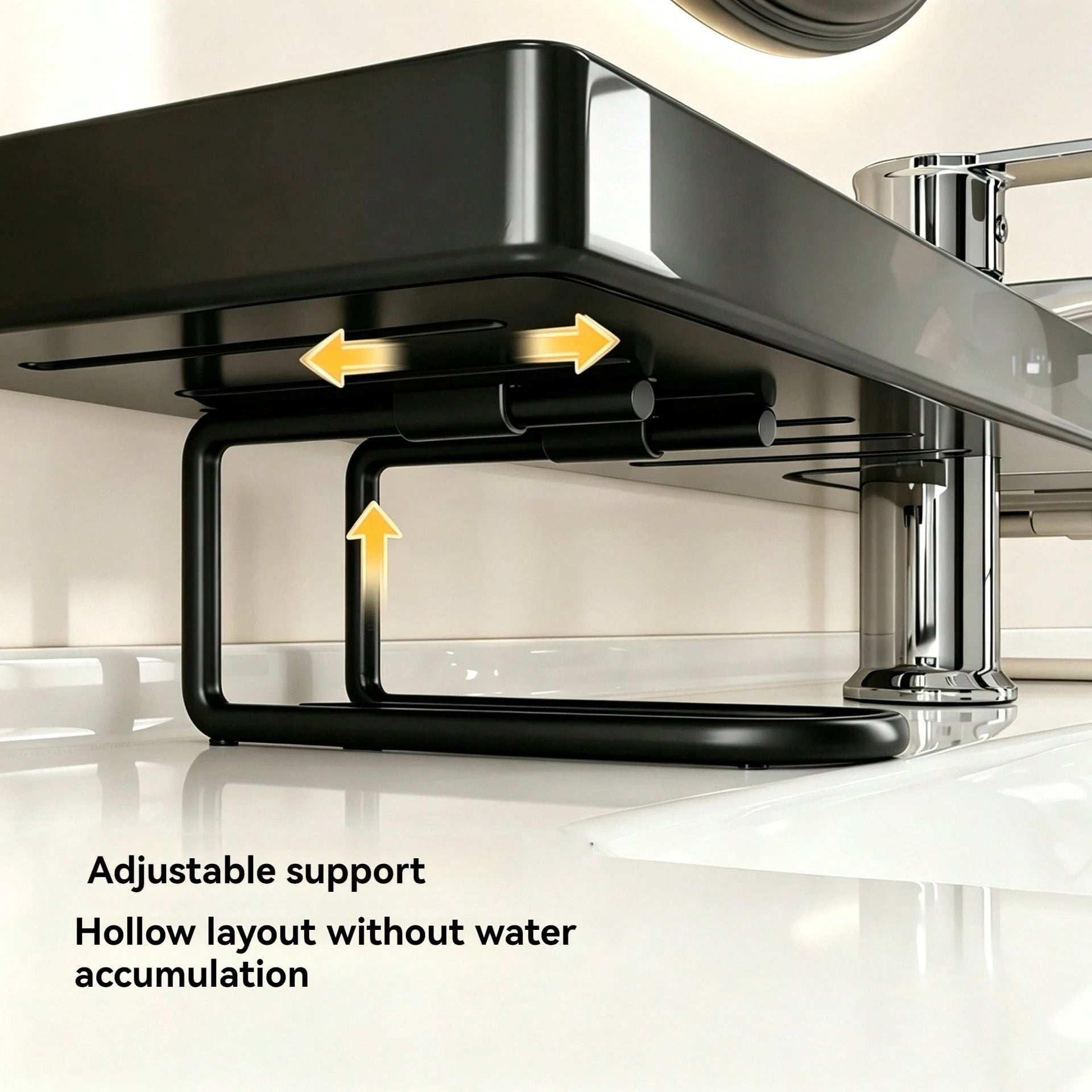 1pc Bathroom Vanity Organizer Rack, Modern Luxury Minimalist Vanity Storage Shelf For Toiletries & Cosmetics, Wider U-Shaped Fits All Faucets, Thick Material, Strong Load Bearing, Durable, Hollow Desi