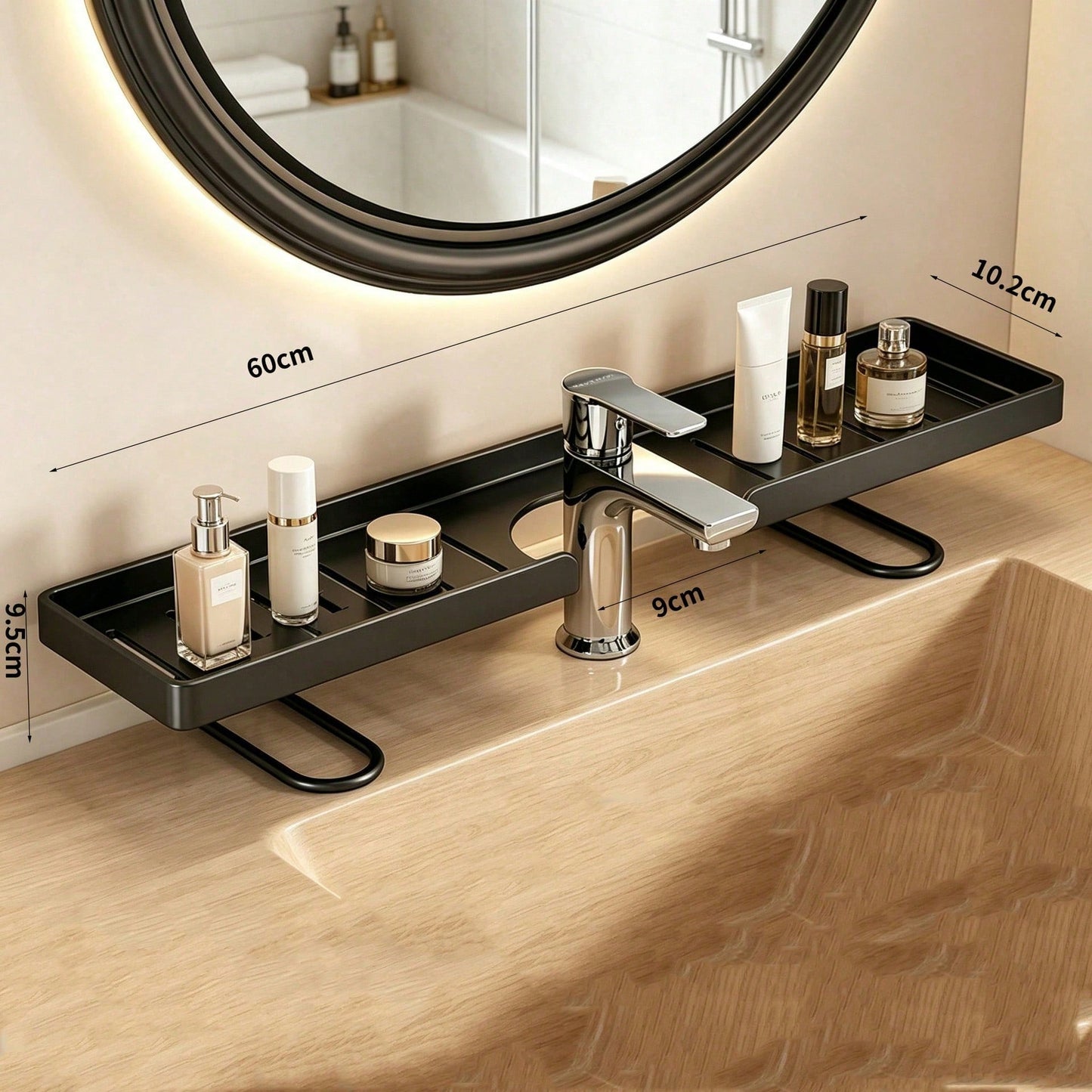 1pc Bathroom Vanity Organizer Rack, Modern Luxury Minimalist Vanity Storage Shelf For Toiletries & Cosmetics, Wider U-Shaped Fits All Faucets, Thick Material, Strong Load Bearing, Durable, Hollow Desi