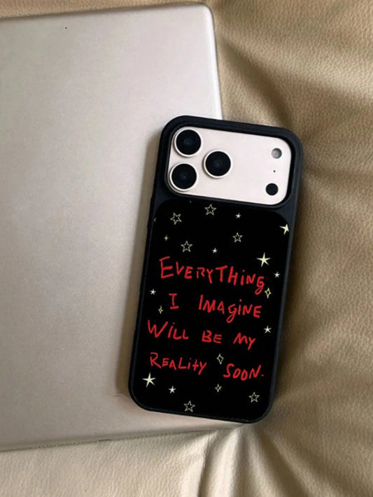 1pc Black Edged Epoxy English Text "Wish Come True" Phone Case- Compatible With Apple 17 Pro Max, 17 Pro, 17 Air, 16, 15, 14, 13, 12 Pro Max, 14, 15, 16 Plus, 11, 17 Series, Shockproof