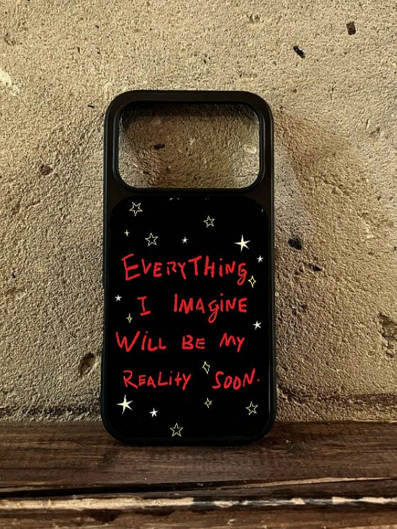 1pc Black Edged Epoxy English Text "Wish Come True" Phone Case- Compatible With Apple 17 Pro Max, 17 Pro, 17 Air, 16, 15, 14, 13, 12 Pro Max, 14, 15, 16 Plus, 11, 17 Series, Shockproof