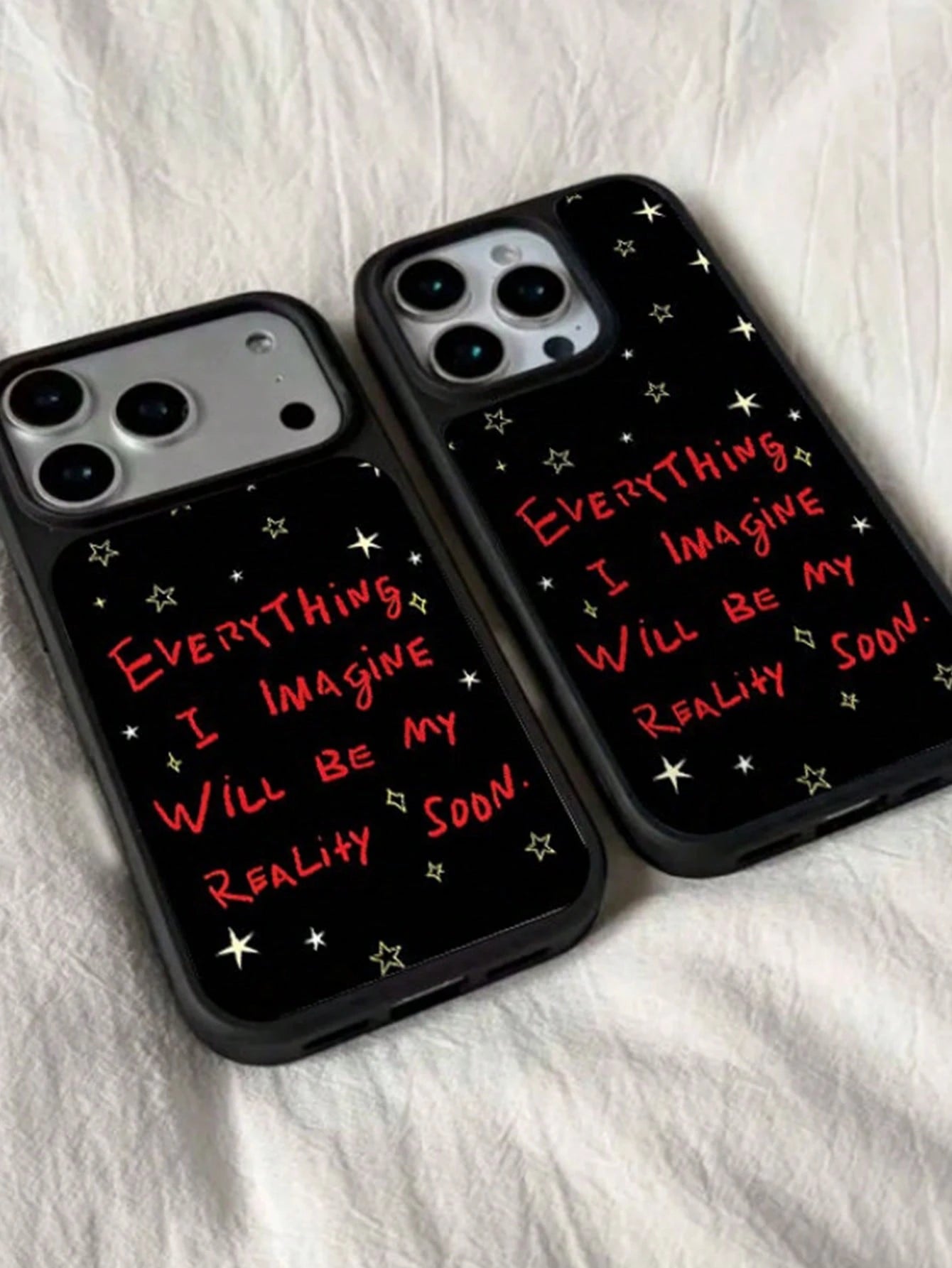 1pc Black Edged Epoxy English Text "Wish Come True" Phone Case- Compatible With Apple 17 Pro Max, 17 Pro, 17 Air, 16, 15, 14, 13, 12 Pro Max, 14, 15, 16 Plus, 11, 17 Series, Shockproof