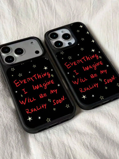 1pc Black Edged Epoxy English Text "Wish Come True" Phone Case- Compatible With Apple 17 Pro Max, 17 Pro, 17 Air, 16, 15, 14, 13, 12 Pro Max, 14, 15, 16 Plus, 11, 17 Series, Shockproof
