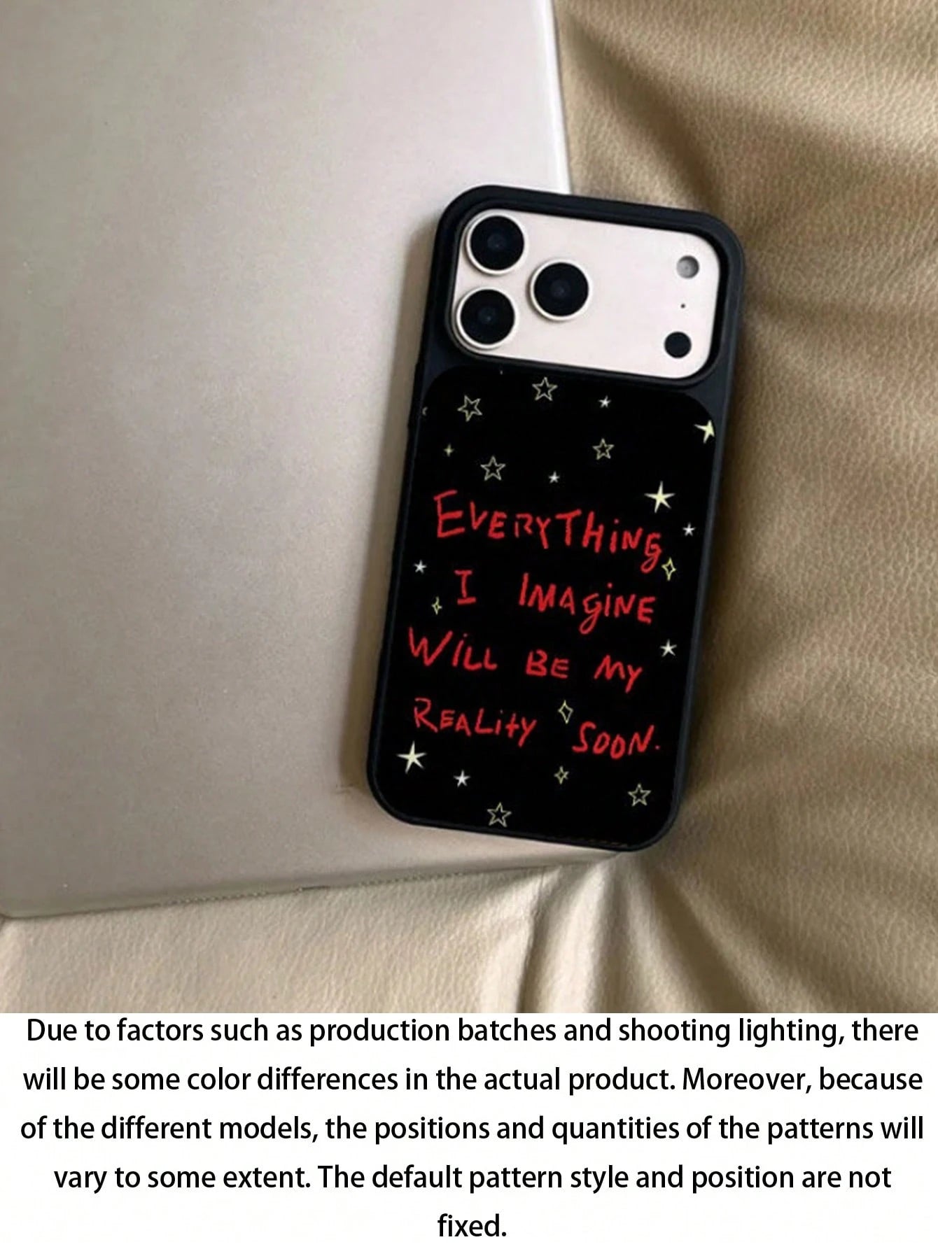 1pc Black Edged Epoxy English Text "Wish Come True" Phone Case- Compatible With Apple 17 Pro Max, 17 Pro, 17 Air, 16, 15, 14, 13, 12 Pro Max, 14, 15, 16 Plus, 11, 17 Series, Shockproof