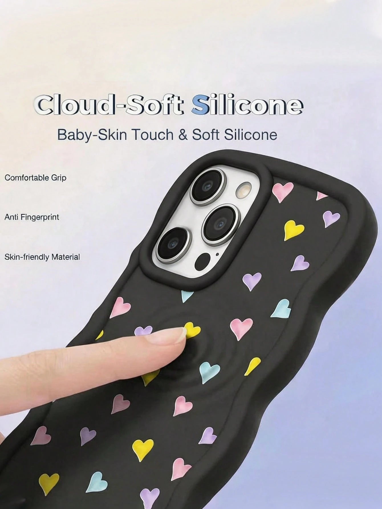 1pc Black Minimalist Macaron Heart Wave Matte European & American Style Personalized Girls Macaron Color Full Coverage Shockproof Fresh Colorful Wave Shape Cream Style, Compatible With Apple 17/17Pro
