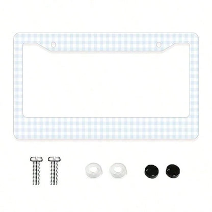 1pc Blue And White Checkered Pattern Aluminum License Plate Frame, 6x12 Inches, 2-Hole Design With Screw Kit, Retro And Fun Car Decor Accessory Auto Styling, Car Enthusiasts, USA Standard Size Univers
