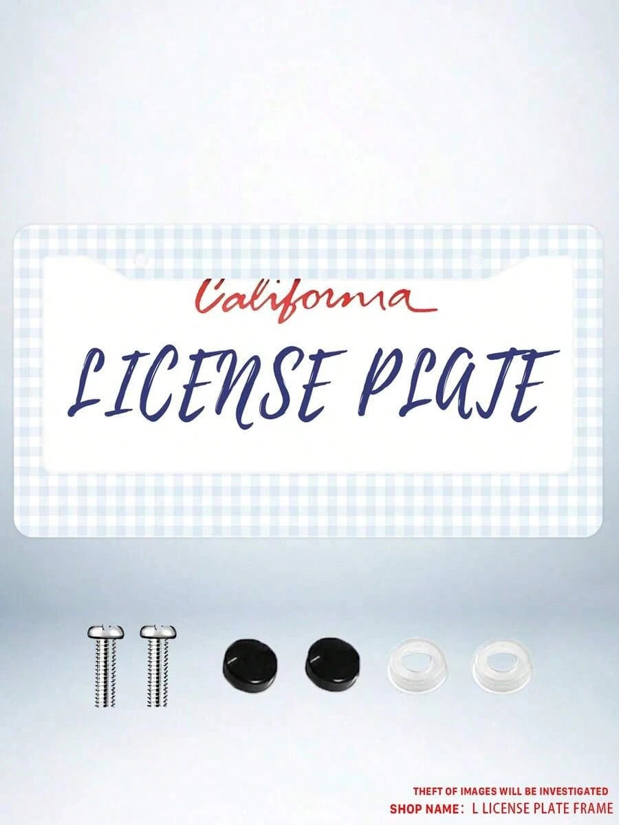 1pc Blue And White Checkered Pattern Aluminum License Plate Frame, 6x12 Inches, 2-Hole Design With Screw Kit, Retro And Fun Car Decor Accessory Auto Styling, Car Enthusiasts, USA Standard Size Univers