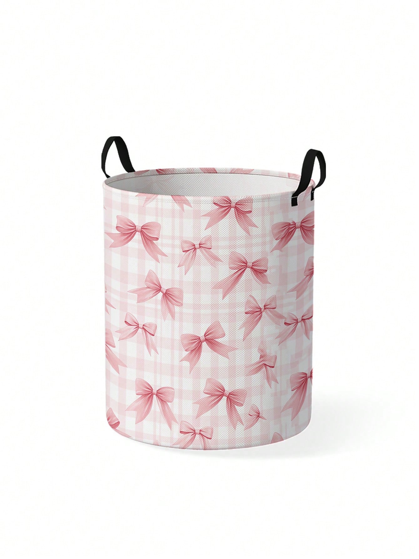 1pc Bow Pattern Printed Large Capacity Foldable Round Storage Basket With Handle, Multi-Purpose Storage Basket For Nursery, Baby Diaper, Clothes, Toys And Other Accessories