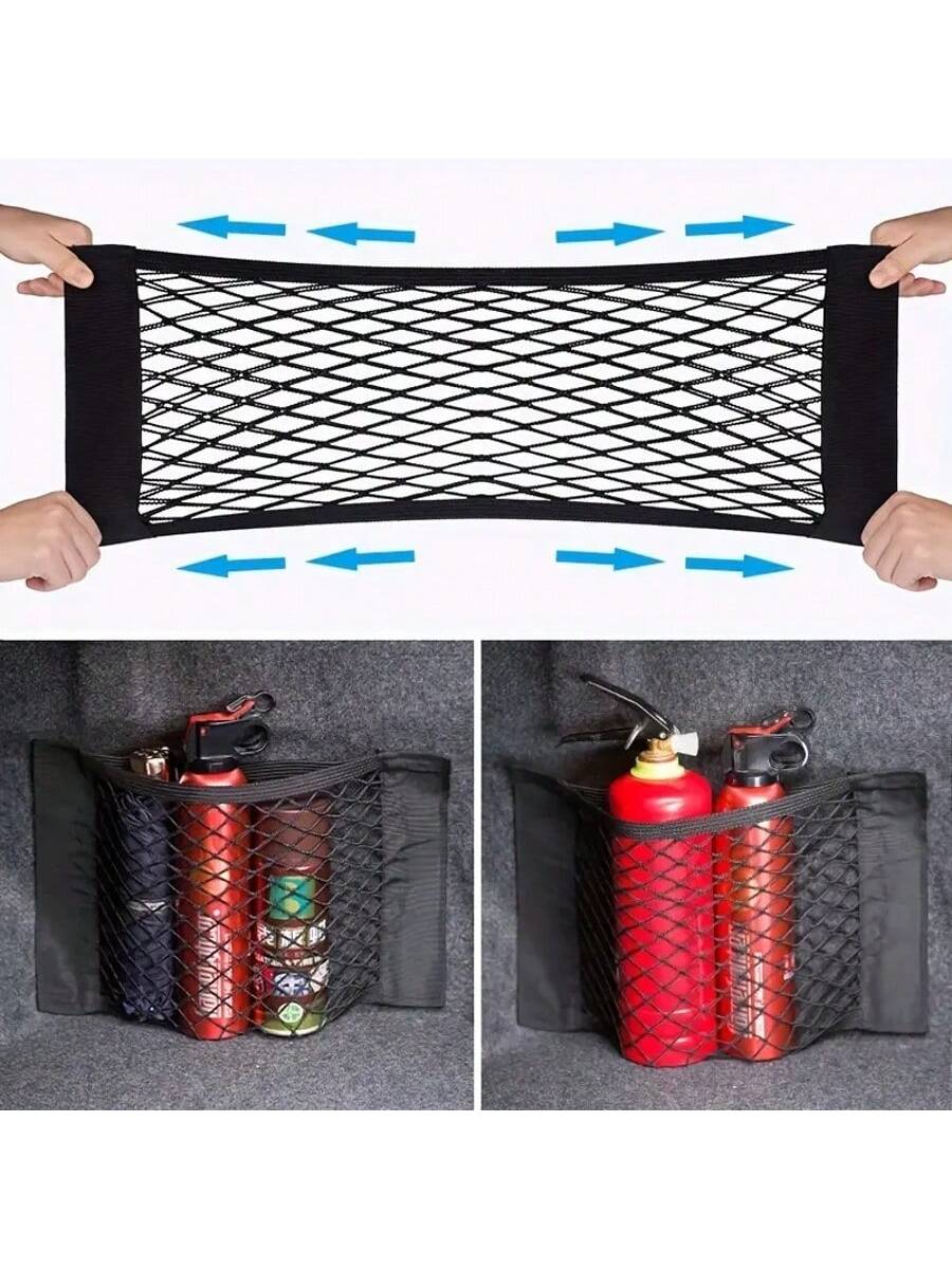 1pc Car Storage Net Grid, Cargo Net Grid, Universal Trunk Organizer Net, Rear Seat Nylon Car Storage Net, Wall Stick Organizer Bag For Car Trunk Storage
