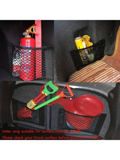 1pc Car Storage Net Grid, Cargo Net Grid, Universal Trunk Organizer Net, Rear Seat Nylon Car Storage Net, Wall Stick Organizer Bag For Car Trunk Storage