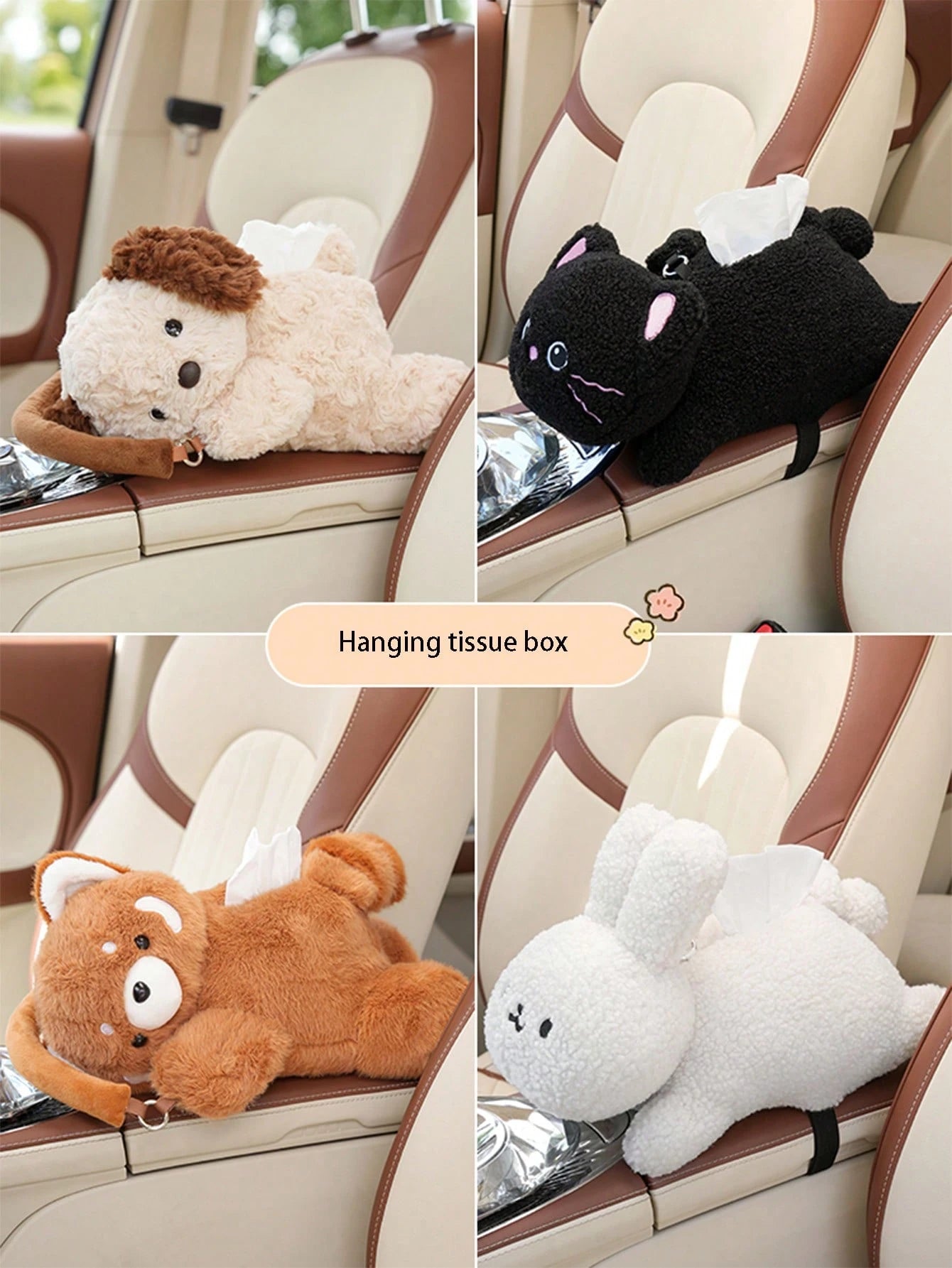 1pc Car Tissue Box Creative Plush Car Multifunctional Hanging Drawer Box Cartoon Armrest Box Car Tissue Drawer
