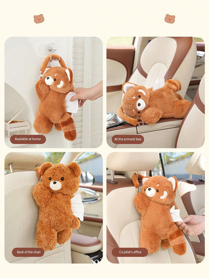 1pc Car Tissue Box Creative Plush Car Multifunctional Hanging Drawer Box Cartoon Armrest Box Car Tissue Drawer