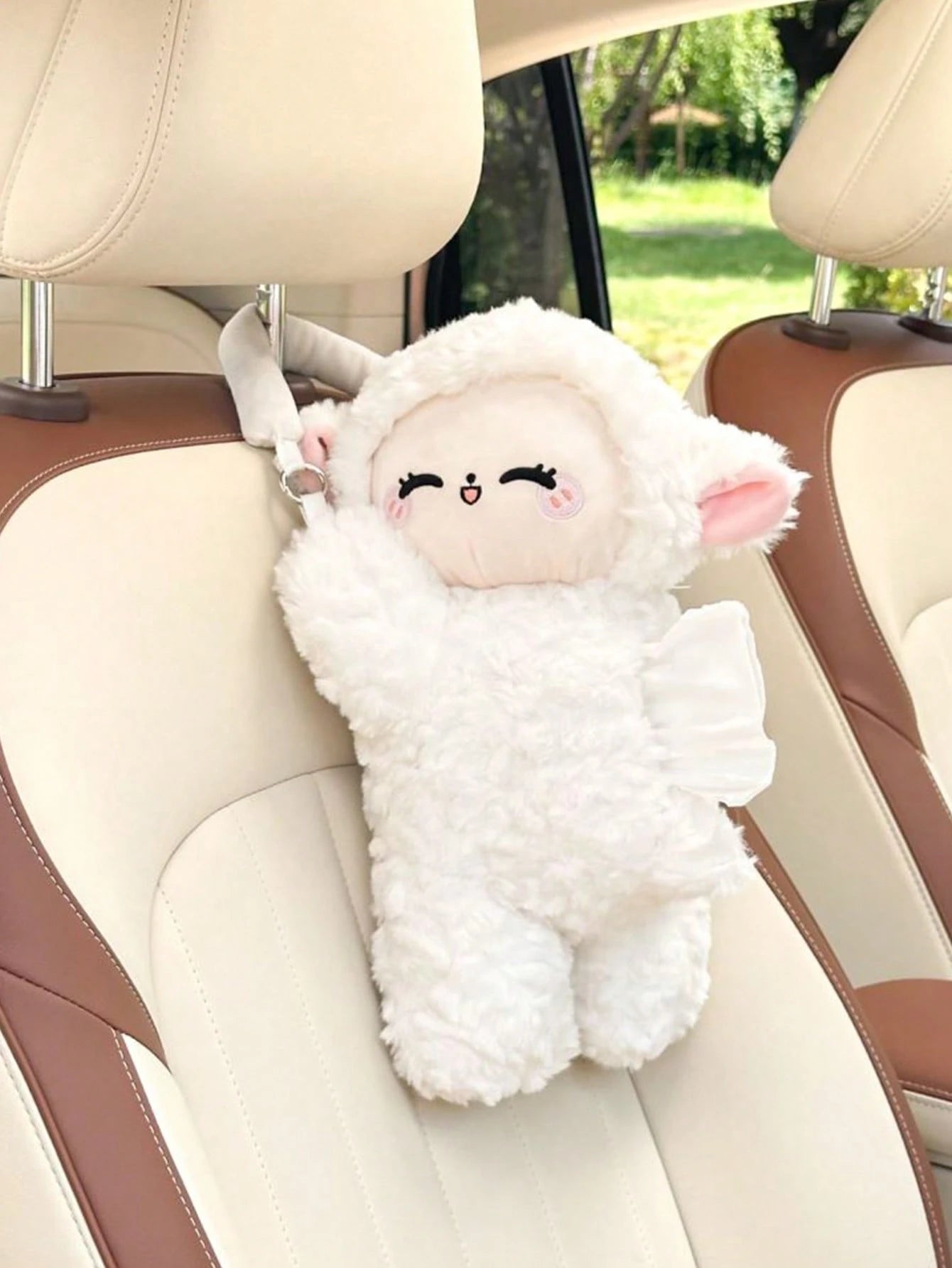1pc Car Tissue Box Creative Plush Car Multifunctional Hanging Drawer Box Cartoon Armrest Box Car Tissue Drawer