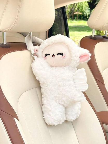 1pc Car Tissue Box Creative Plush Car Multifunctional Hanging Drawer Box Cartoon Armrest Box Car Tissue Drawer