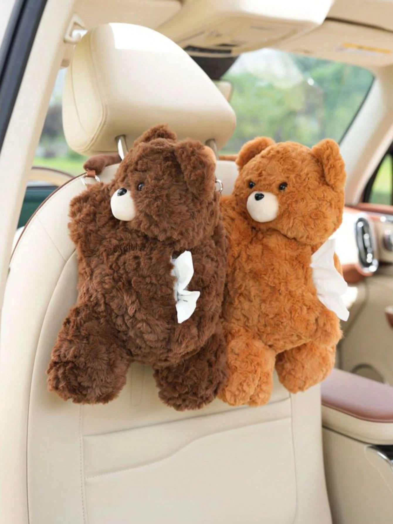 1pc Car Tissue Box Creative Plush Car Multifunctional Hanging Drawer Box Cartoon Armrest Box Car Tissue Drawer