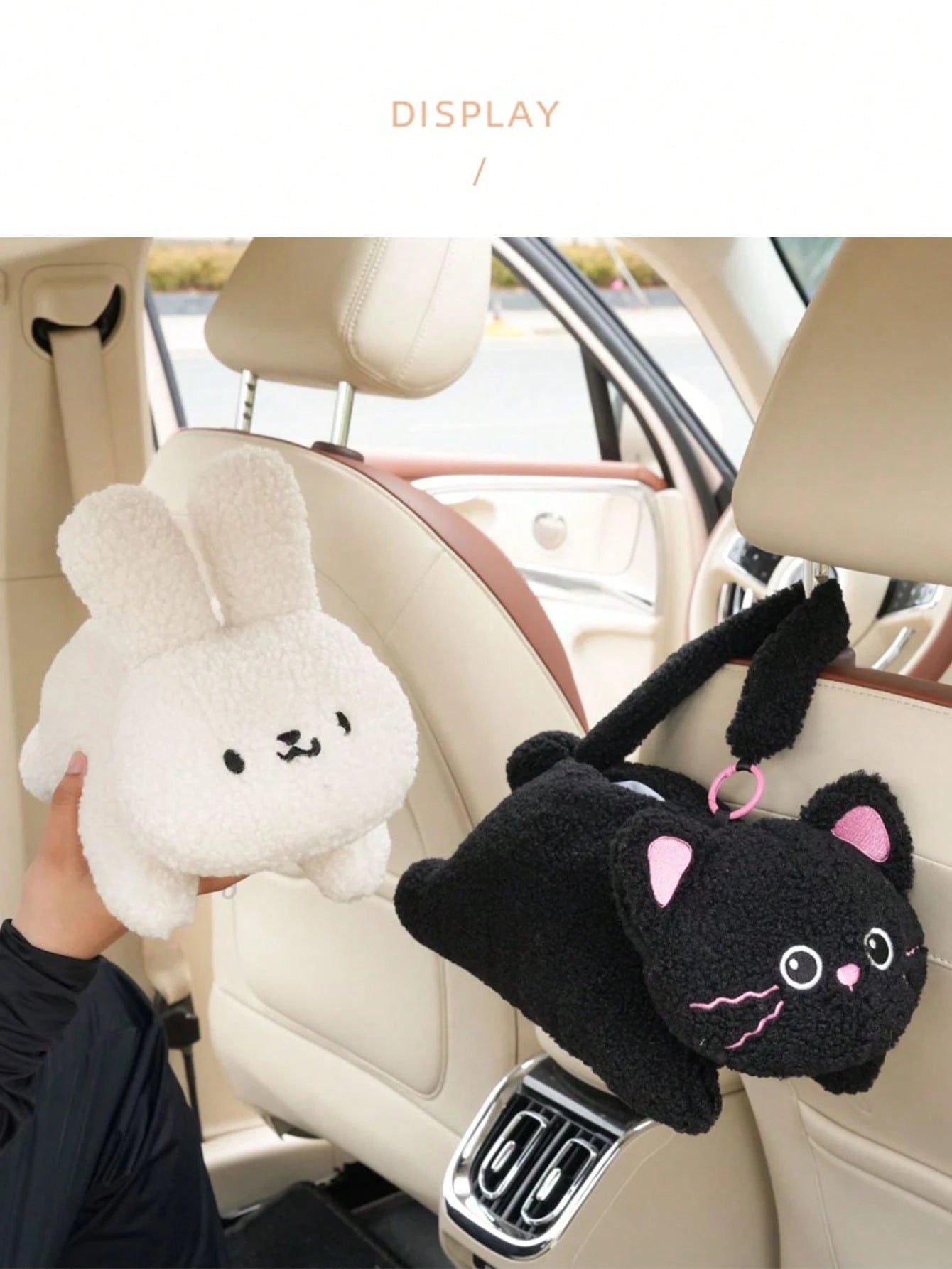 1pc Car Tissue Box Creative Plush Car Multifunctional Hanging Drawer Box Cartoon Armrest Box Car Tissue Drawer