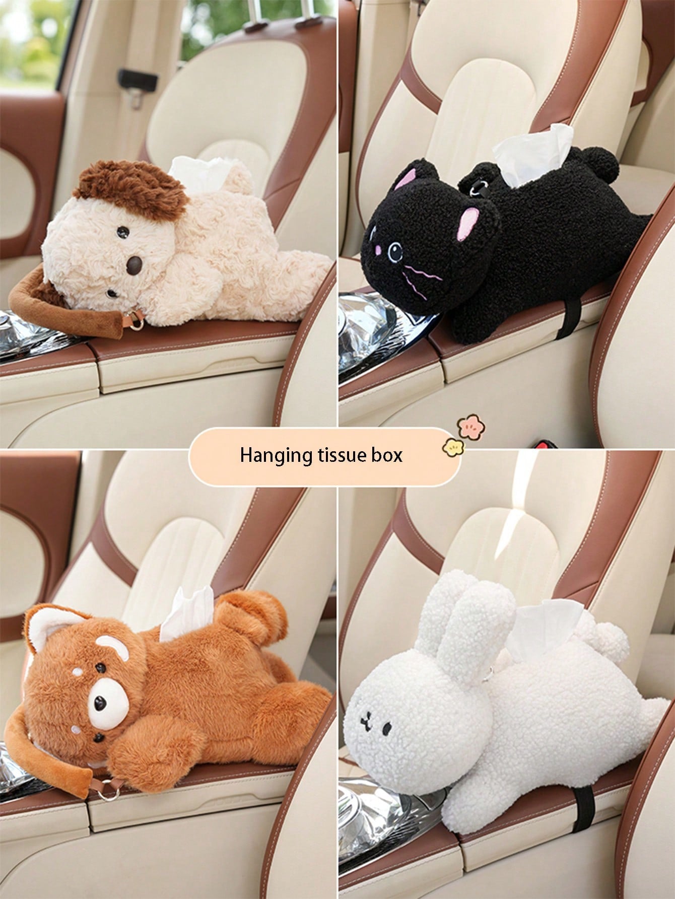 1pc Car Tissue Box Creative Plush Car Multifunctional Hanging Drawer Box Cartoon Armrest Box Car Tissue Drawer