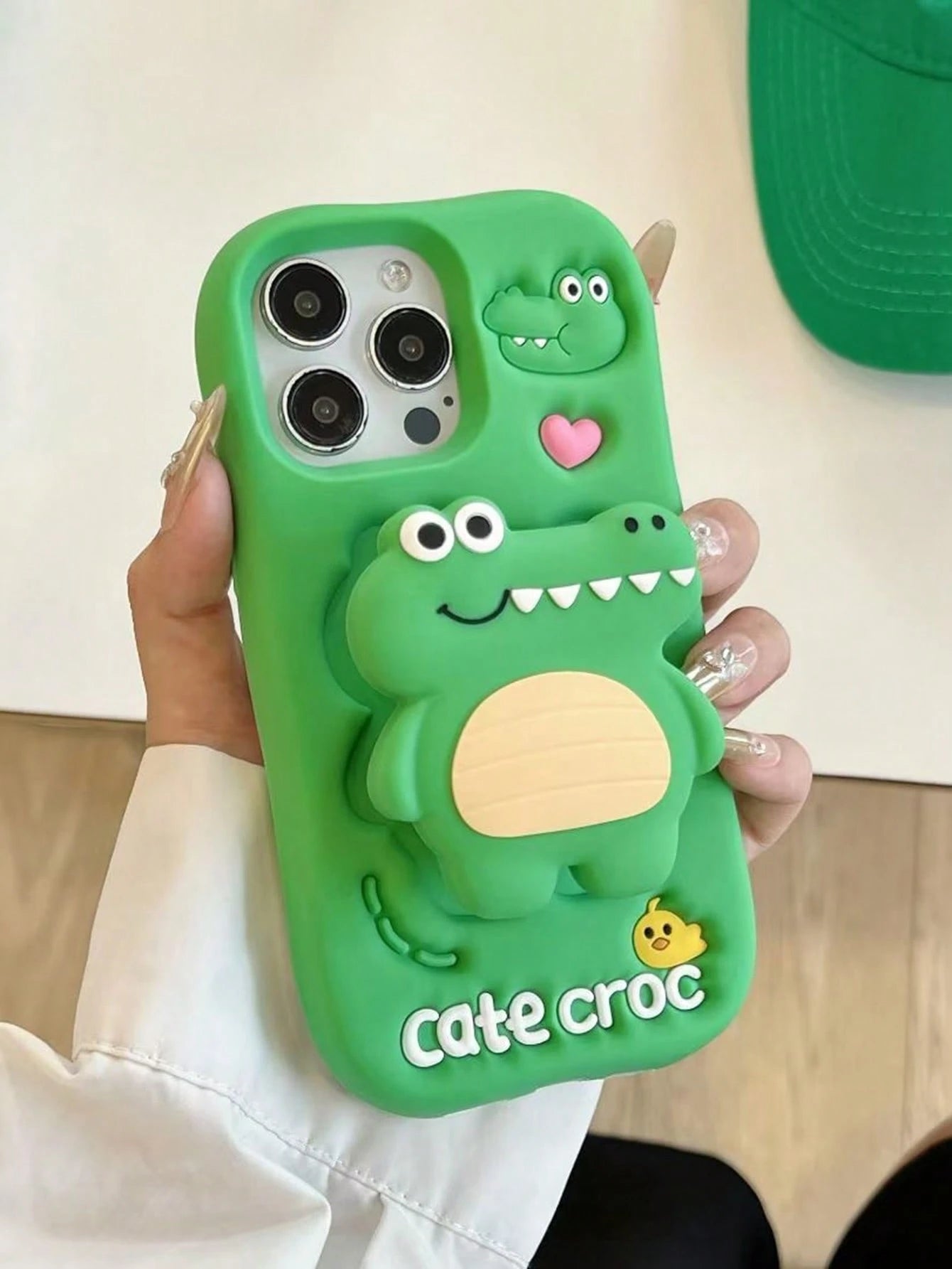 1pc Cartoon 3D Stand Crocodile Phone Case Compatible With IPhone 17 16 15 14 13 12 11 Series, Full Coverage Anti-Drop Silicone Soft Shell, Aesthetic Protective Case