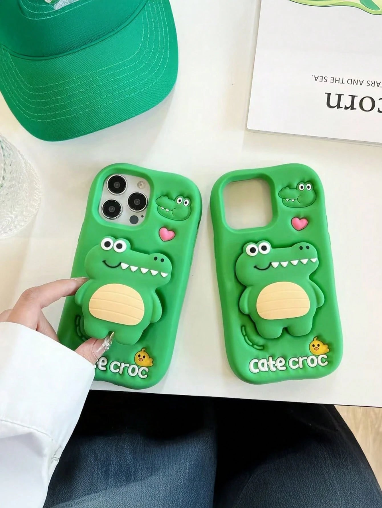 1pc Cartoon 3D Stand Crocodile Phone Case Compatible With IPhone 17 16 15 14 13 12 11 Series, Full Coverage Anti-Drop Silicone Soft Shell, Aesthetic Protective Case