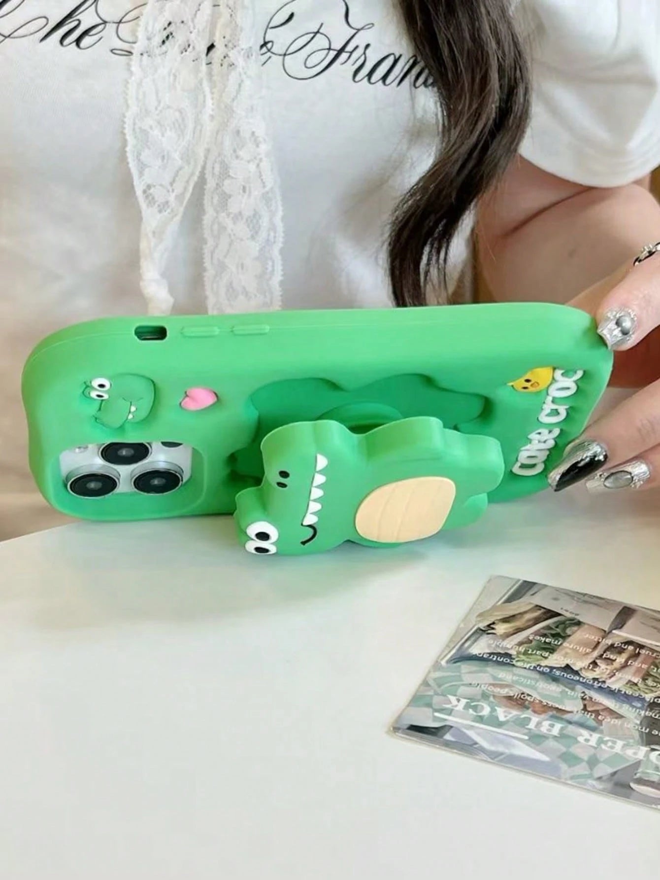 1pc Cartoon 3D Stand Crocodile Phone Case Compatible With IPhone 17 16 15 14 13 12 11 Series, Full Coverage Anti-Drop Silicone Soft Shell, Aesthetic Protective Case