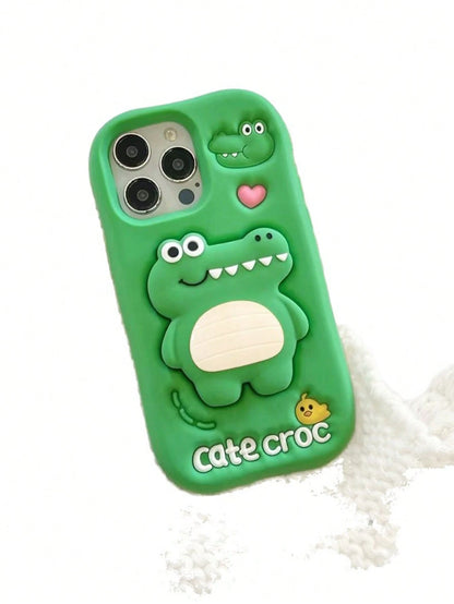 1pc Cartoon 3D Stand Crocodile Phone Case Compatible With IPhone 17 16 15 14 13 12 11 Series, Full Coverage Anti-Drop Silicone Soft Shell, Aesthetic Protective Case