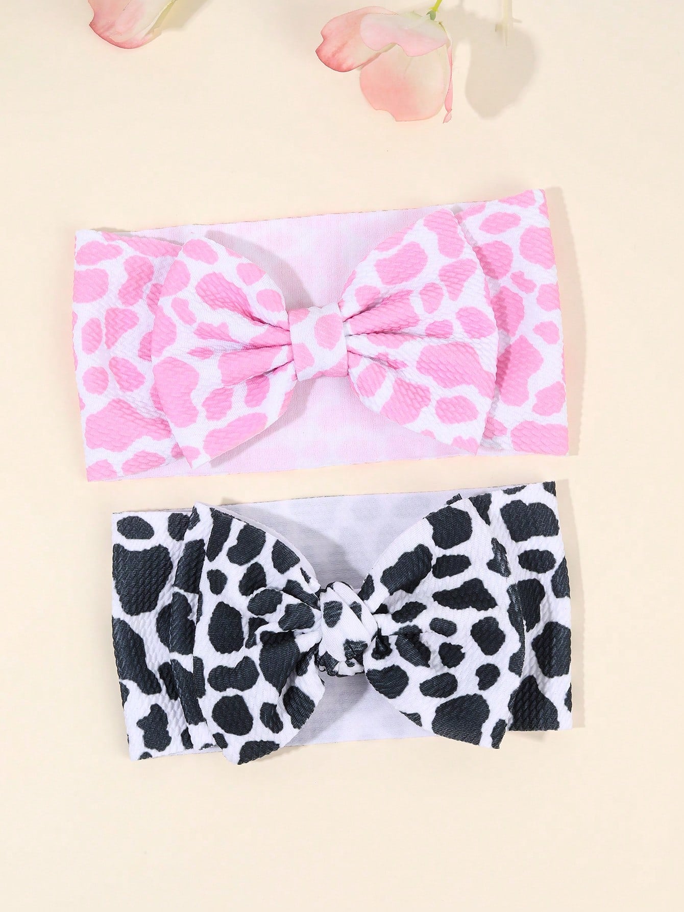 1pc Checkerboard Bow Baby Headband, Pink & White Cow Print Headband, Suitable For Toddlers, Infants And Newborns, Cute Hair Accessory, Elastic Headband, Racing Bow Headband, Elastic Headwrap, Children