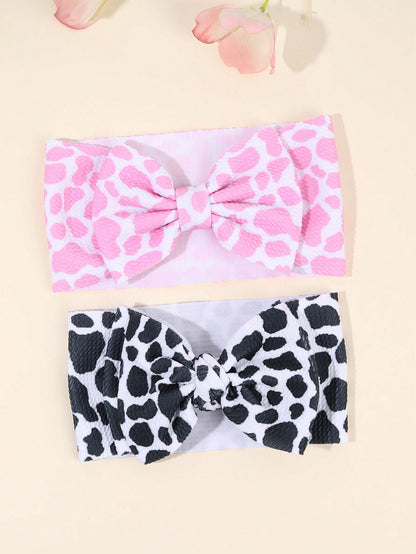 1pc Checkerboard Bow Baby Headband, Pink & White Cow Print Headband, Suitable For Toddlers, Infants And Newborns, Cute Hair Accessory, Elastic Headband, Racing Bow Headband, Elastic Headwrap, Children