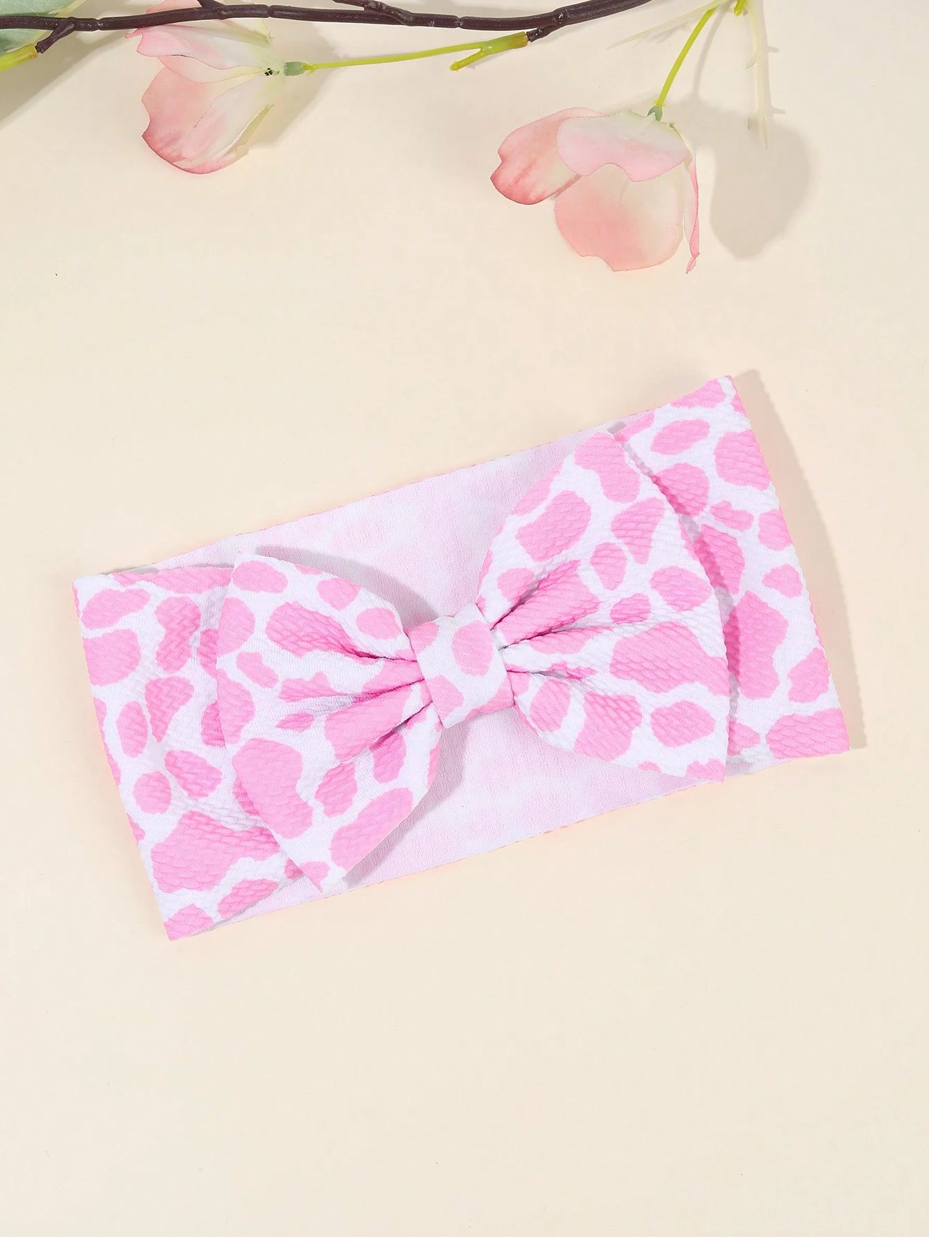 1pc Checkerboard Bow Baby Headband, Pink & White Cow Print Headband, Suitable For Toddlers, Infants And Newborns, Cute Hair Accessory, Elastic Headband, Racing Bow Headband, Elastic Headwrap, Children