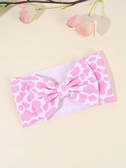 1pc Checkerboard Bow Baby Headband, Pink & White Cow Print Headband, Suitable For Toddlers, Infants And Newborns, Cute Hair Accessory, Elastic Headband, Racing Bow Headband, Elastic Headwrap, Children
