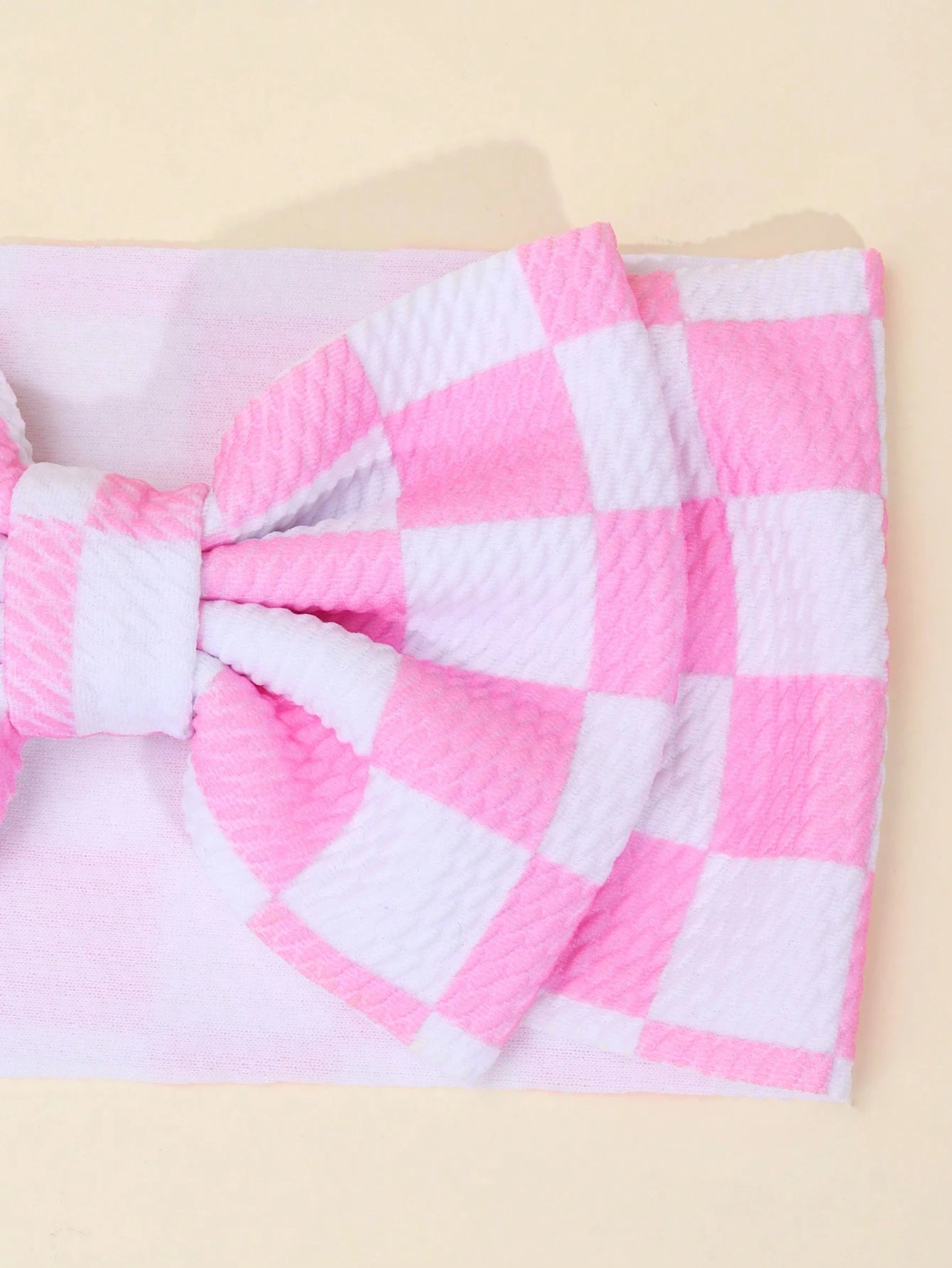 1pc Checkerboard Bow Baby Headband, Pink & White Cow Print Headband, Suitable For Toddlers, Infants And Newborns, Cute Hair Accessory, Elastic Headband, Racing Bow Headband, Elastic Headwrap, Children