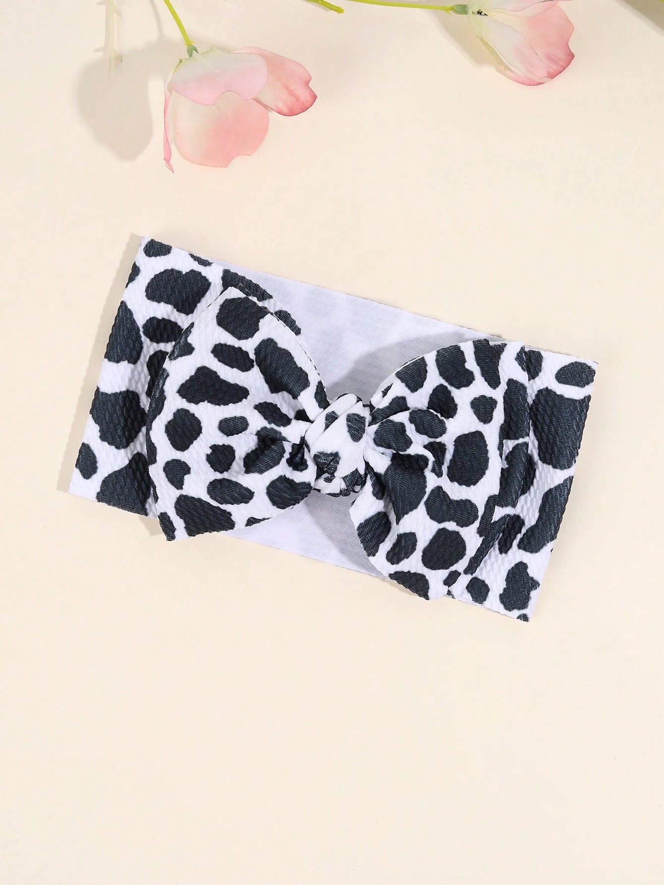 1pc Checkerboard Bow Baby Headband, Pink & White Cow Print Headband, Suitable For Toddlers, Infants And Newborns, Cute Hair Accessory, Elastic Headband, Racing Bow Headband, Elastic Headwrap, Children