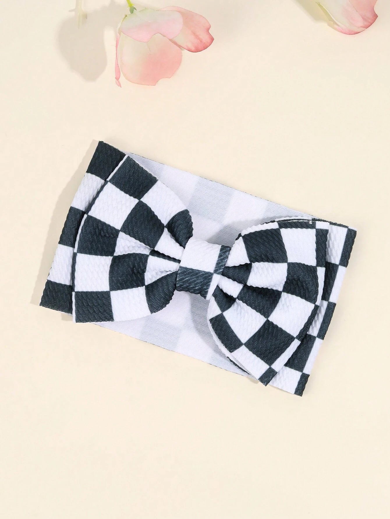 1pc Checkerboard Bow Baby Headband, Pink & White Cow Print Headband, Suitable For Toddlers, Infants And Newborns, Cute Hair Accessory, Elastic Headband, Racing Bow Headband, Elastic Headwrap, Children