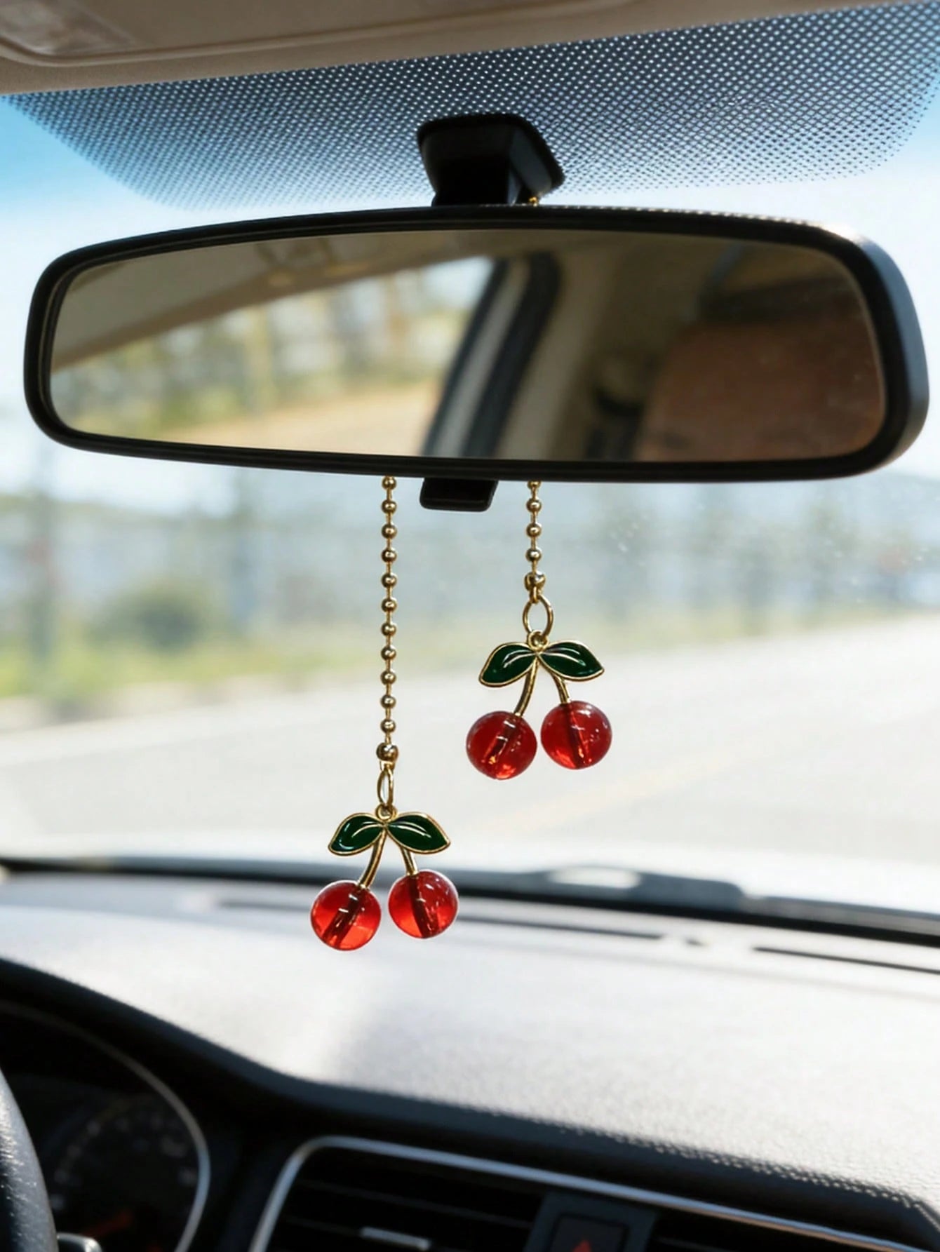 1pc Cherry Crystal Ball Car Interior Pendant Rearview Mirror Hanging Decor