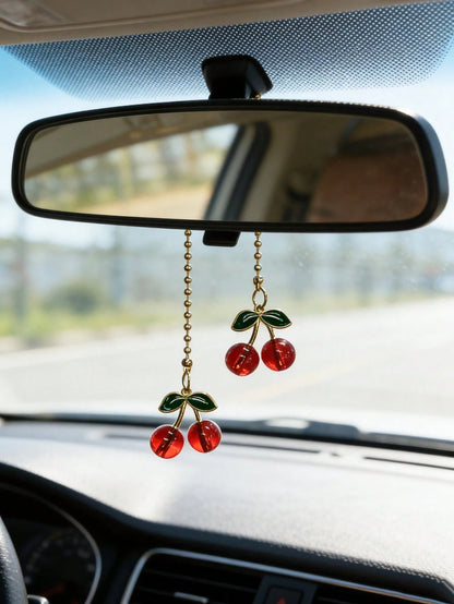 1pc Cherry Crystal Ball Car Interior Pendant Rearview Mirror Hanging Decor