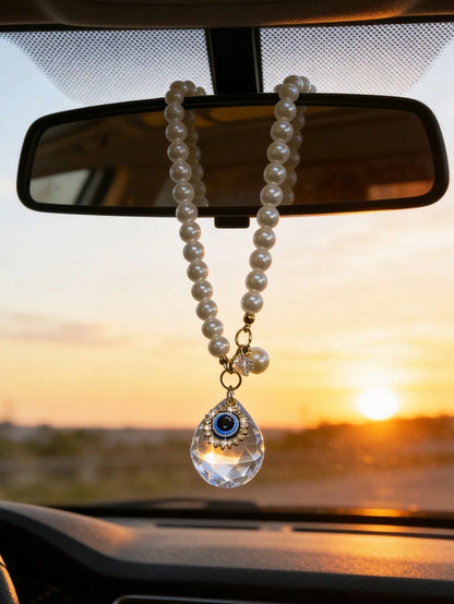 1pc Cherry Crystal Ball Car Interior Pendant Rearview Mirror Hanging Decor