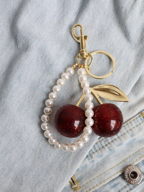 1pc Chic Cherry Keychain With Sparkling Resin Pendant- Alloy, Customizable C-Hook Closure For Women's Wallets & Bags,Ideal Gift For Family, Friends