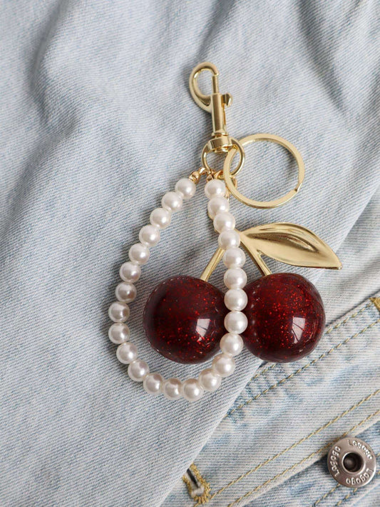 1pc Chic Cherry Keychain With Sparkling Resin Pendant- Alloy, Customizable C-Hook Closure For Women's Wallets & Bags,Ideal Gift For Family, Friends