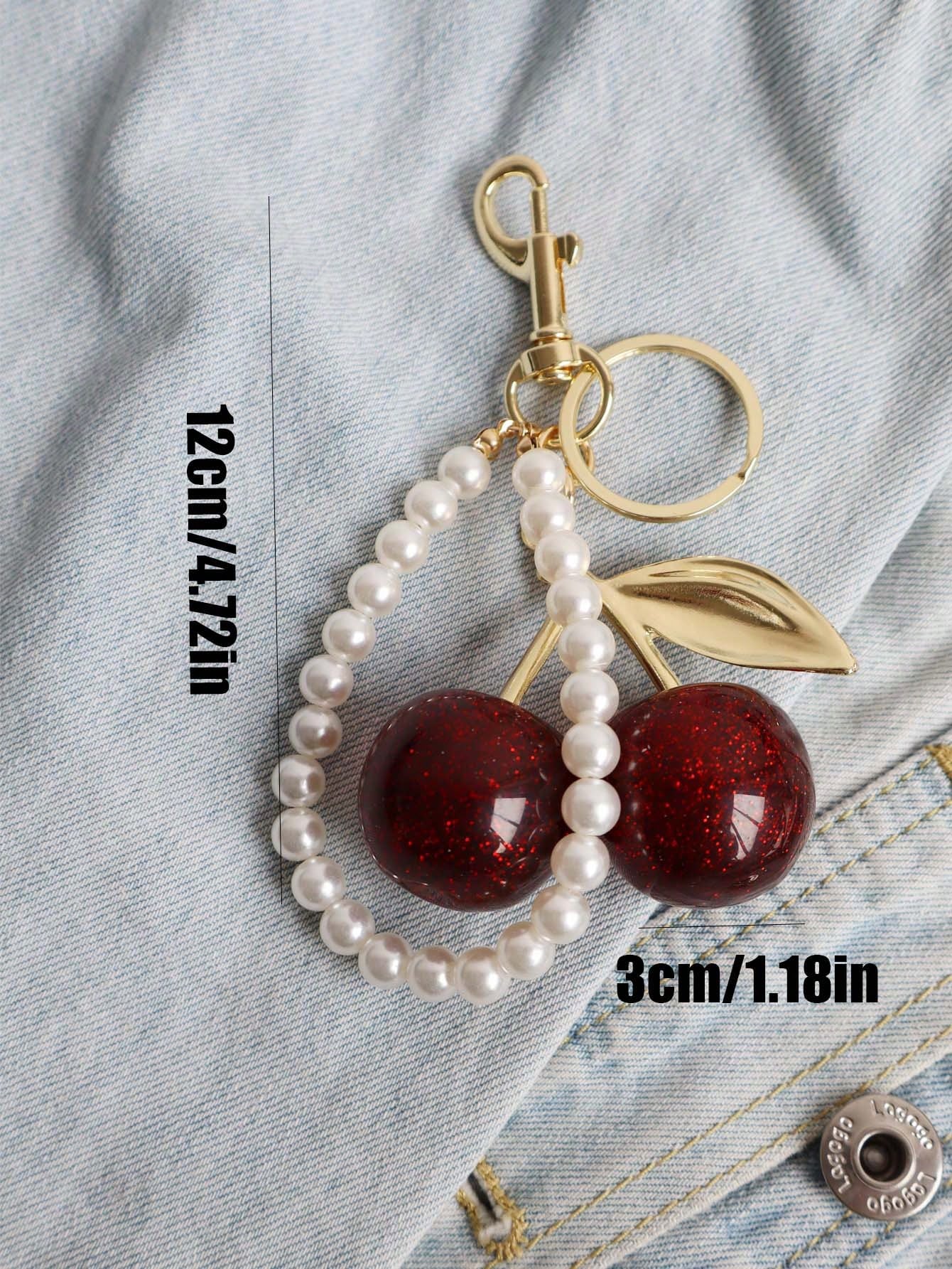 1pc Chic Cherry Keychain With Sparkling Resin Pendant- Alloy, Customizable C-Hook Closure For Women's Wallets & Bags,Ideal Gift For Family, Friends