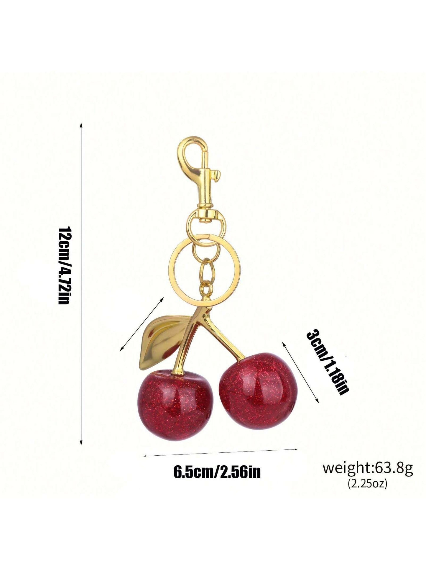 1pc Chic Cherry Keychain With Sparkling Resin Pendant- Alloy, Customizable C-Hook Closure For Women's Wallets & Bags,Ideal Gift For Family, Friends